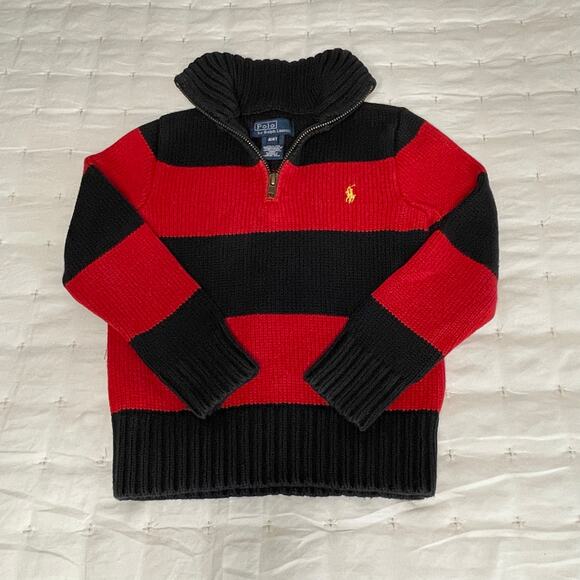 Polo Ralph Lauren Other - Polo Ralph Lauren Rugby Stripe 1/4 Zip Sweater Boys 4/4T | Red/Black Long Sleeve